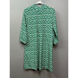 Gap Extra Small XS Midi Dress Green White Zig Zag Print Long Sleeve‎